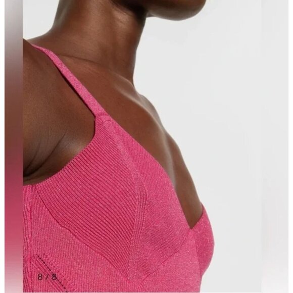 Staud Quartz Midi Slip Dress Party Cocktail Bodycon Metallic Peony Pink Large - Picture 2 of 16